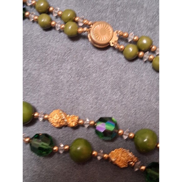 Vintage Green Blue Glass Beaded Two Strand Necklace AB Crystals - Picture 5 of 5